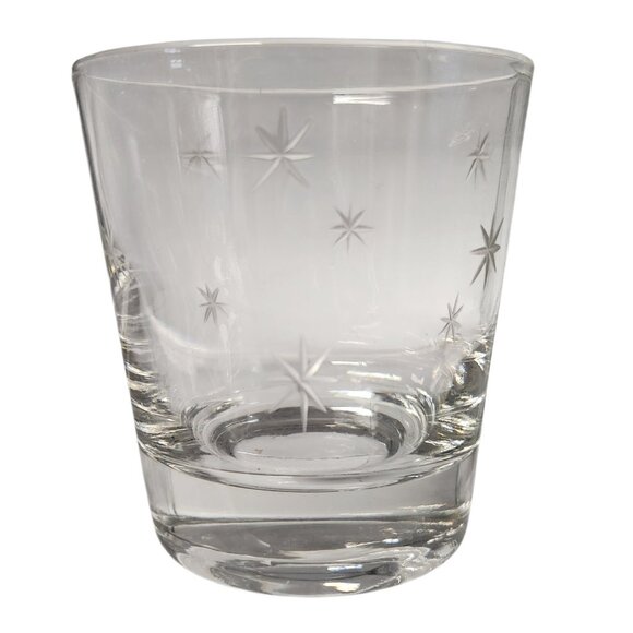 Vintage Atomic Starburst Old Fashioned Glass 3 1/4" Etched Glass 1950s MCM - Picture 1 of 4